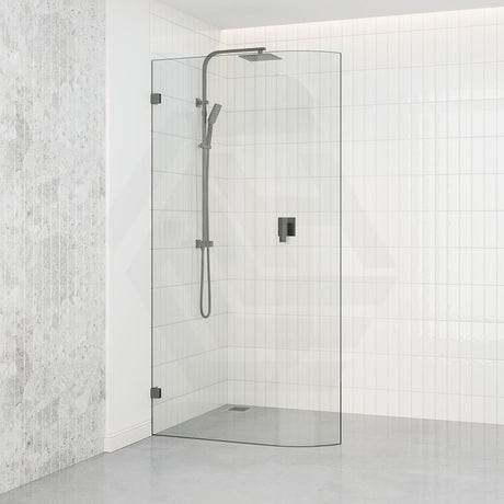 900/1000/1100X2100Mm Frameless Edge Curved Shower Screen Single Door Fixed Panel 10Mm Glass Gunmetal