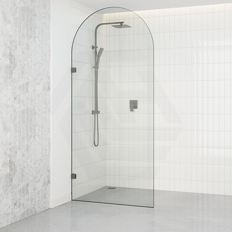 900/1000X2200Mm Arch Frameless Shower Screen Fixed Panel Tempered Glass Gunmetal Grey