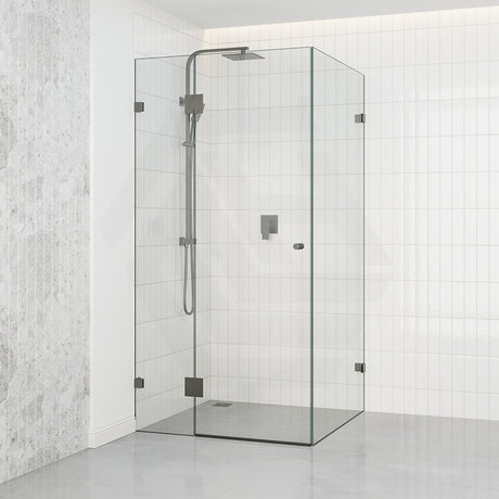 Tempered Glass Frameless Shower Screen L Shape Pivot 800-1200mm Gunmetal Grey