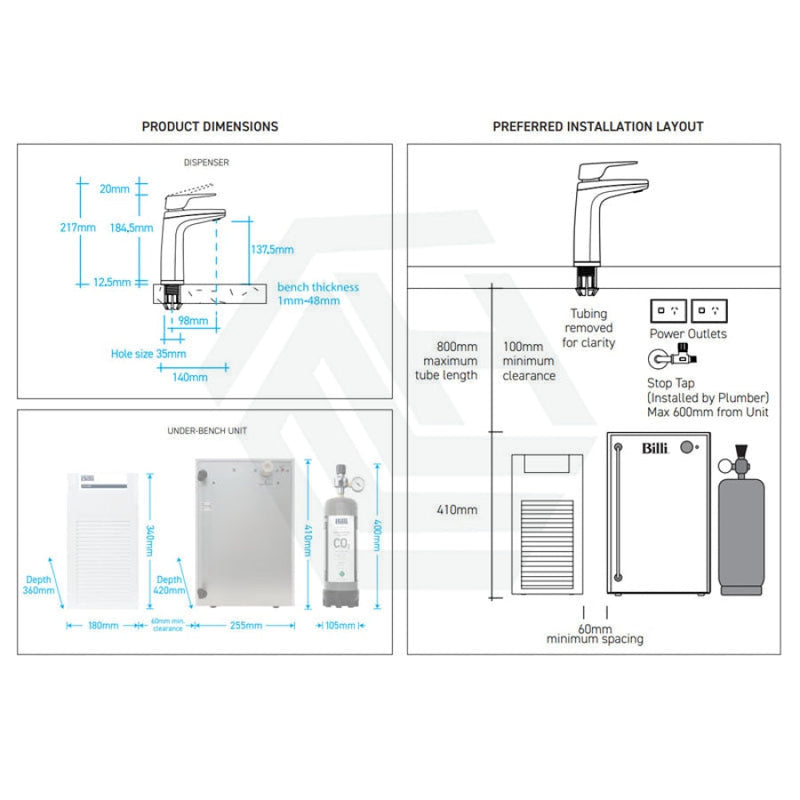 Billi Instant Filtered Water System B5000 With Xl Levered Dispenser Gunmetal Grey