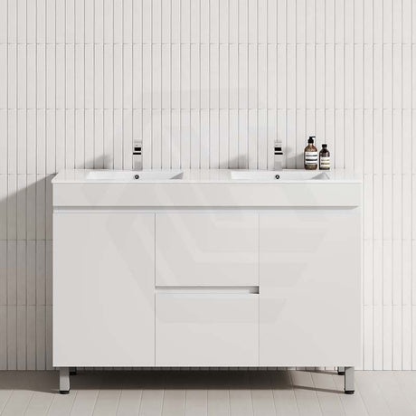 1200mm freestanding bathroom vanity, featuring 2 drawers and 2 doors in a matte white finish