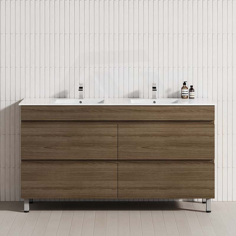 MCH 4-Drawer 1500mm Notaio Walnut Freestanding Leg Vanity with Double Bowls