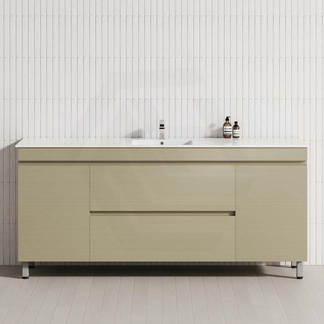 Contemporary 1800mm bathroom vanity in gloss white, designed with two drawers and two doors