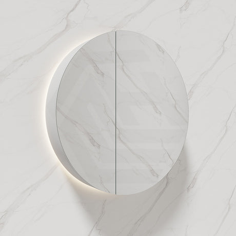 800Mm Round Led Backlit Pencil Edge Mirror Cabinet Matt White Shaving Cabinets