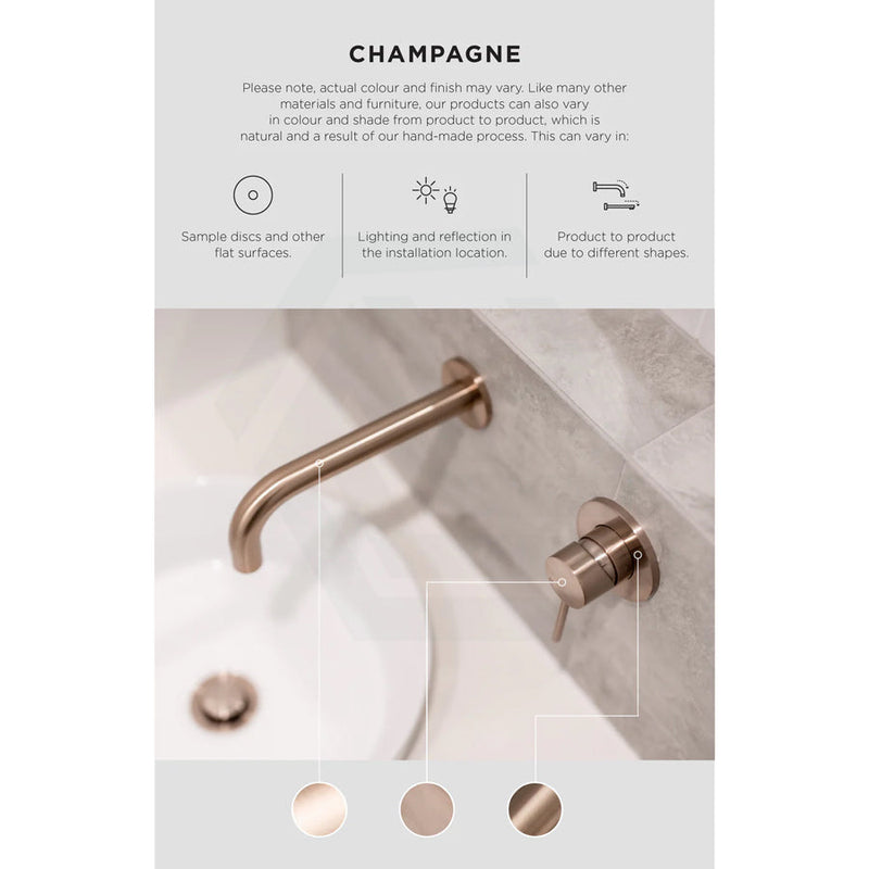 Meir 400Mm Round Wall Mounted Shower Curved Arm Champagne Solid Brass Arms