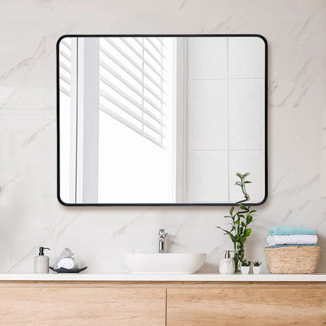 500/650/750/800/900/1200mm Black Aluminum Framed Rectangle Bathroom Wall Mirror Rim Round Corner