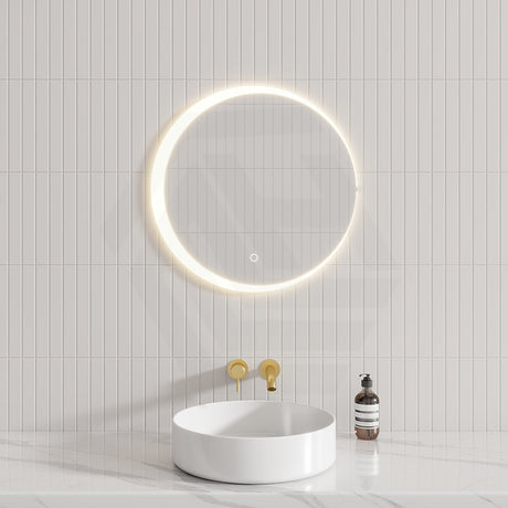 600mm Round LED Mirror Crescent Rim Touch Sensor Switch 3 Colours Lighting Acrylic Frontlit