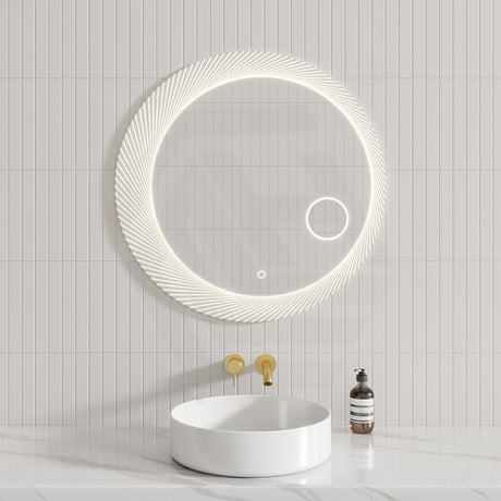 800mm Round LED Mirror With Magnifier Touch Sensor Switch 3 Colours Lighting Acrylic Frontlit
