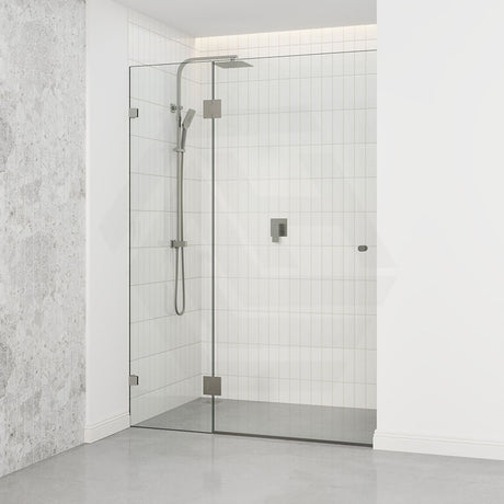 Tempered Glass Frameless Shower Screen Hinges Door Panel 685-995mm Brushed Nickel