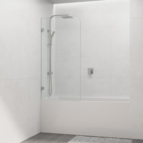 Tempered Glass Frameless Bathtub Shower Screen Fixed Panel Brushed Nickel 750-900mm