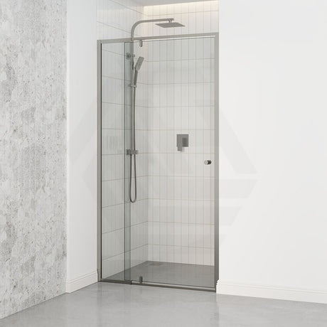 N#1(Nickel) 850-1150X2000Mm Semi-Frameless Shower Screen Pivot Door Wall To Brushed Nickel Fittings