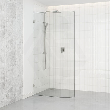 900/1000/1100X2100Mm Frameless Edge Curved Shower Screen Single Door Fixed Panel 10Mm Glass Brushed