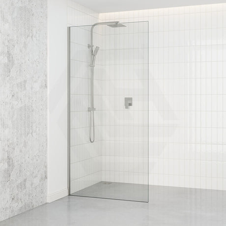 Tempered Glass Frameless Shower Screen Single Fixed Panel Brushed Nickel