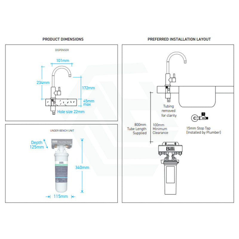 Billi Instant Filtered Water On Tap B1000 With Round Slimline Dispenser - Brushed Filter Taps