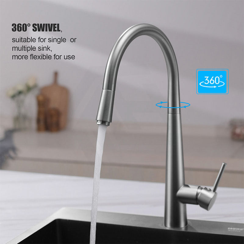 Euro Brushed Nickel Solid Brass Round Mixer Tap With 360 Swivel And Pull Out For Kitchen Kitchen