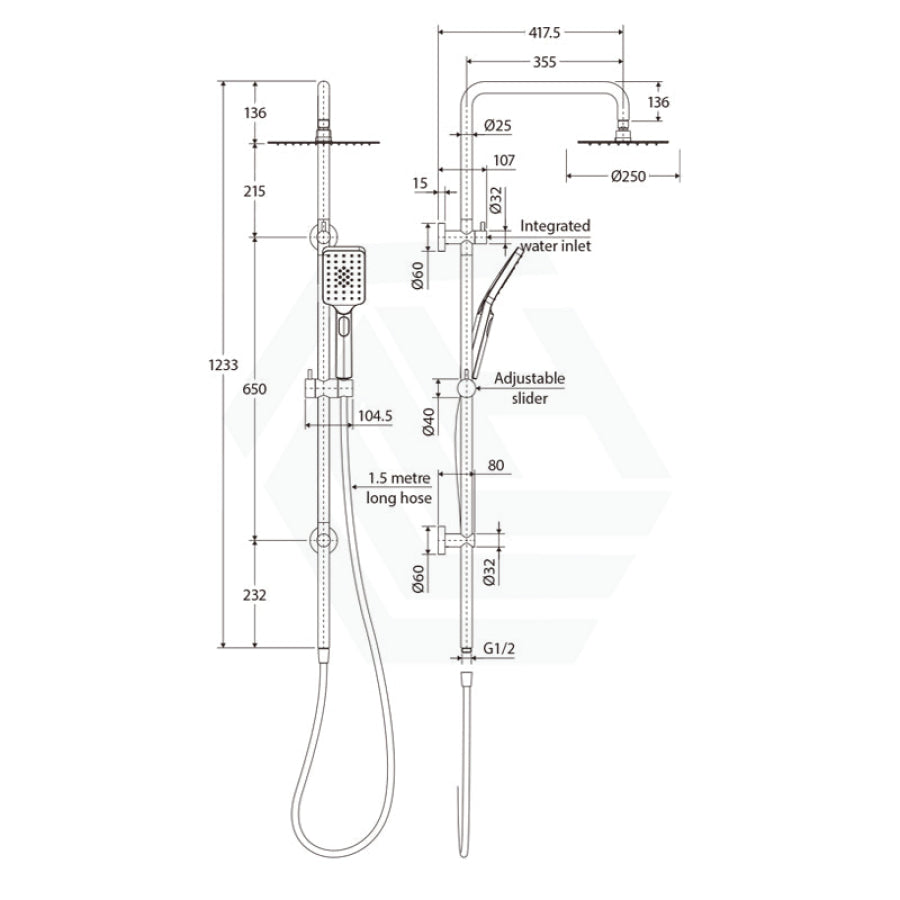 N#1(Nickel) Fienza Tono Brushed Nickel Twin Shower Top Water Inlet Showers
