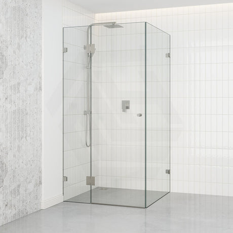 Tempered Glass Frameless Shower Screen L Shape Pivot 800-1200mm Brushed Nickel