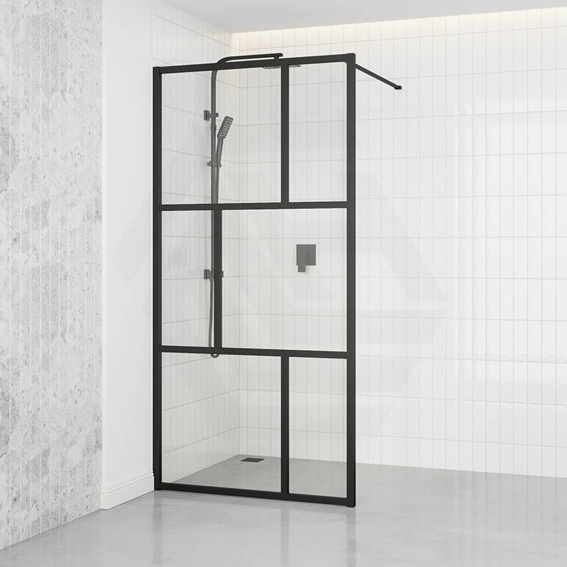 Walk-in Shower Screen Grid Framed Single Panel 1000-1100mm Black