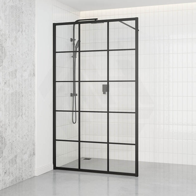 Walk-in Shower Screen Grid Framed Fixed Single Panel Black