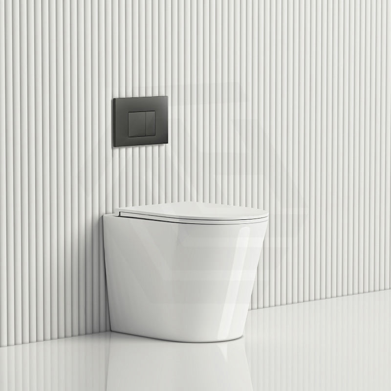 R&T Frameless Inwall Concealed Cistern With Rimless Wall Faced Toilet Pan Push Button Cisterns