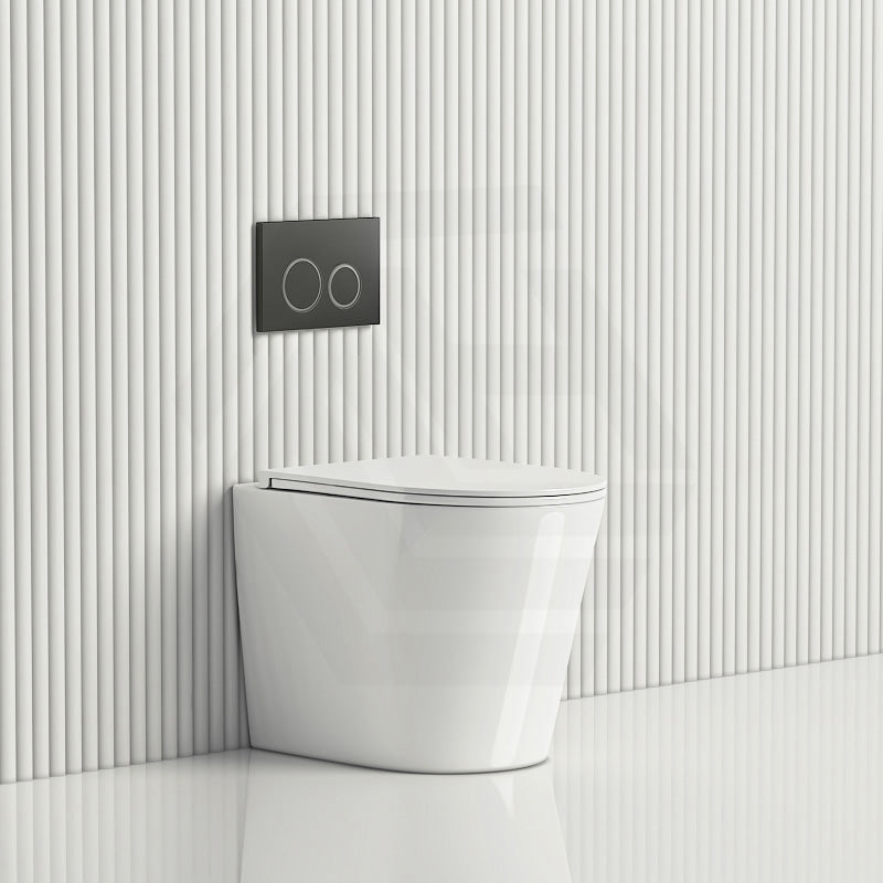 R&T Frameless Inwall Concealed Cistern With Rimless Wall Faced Toilet Pan Push Button Cisterns