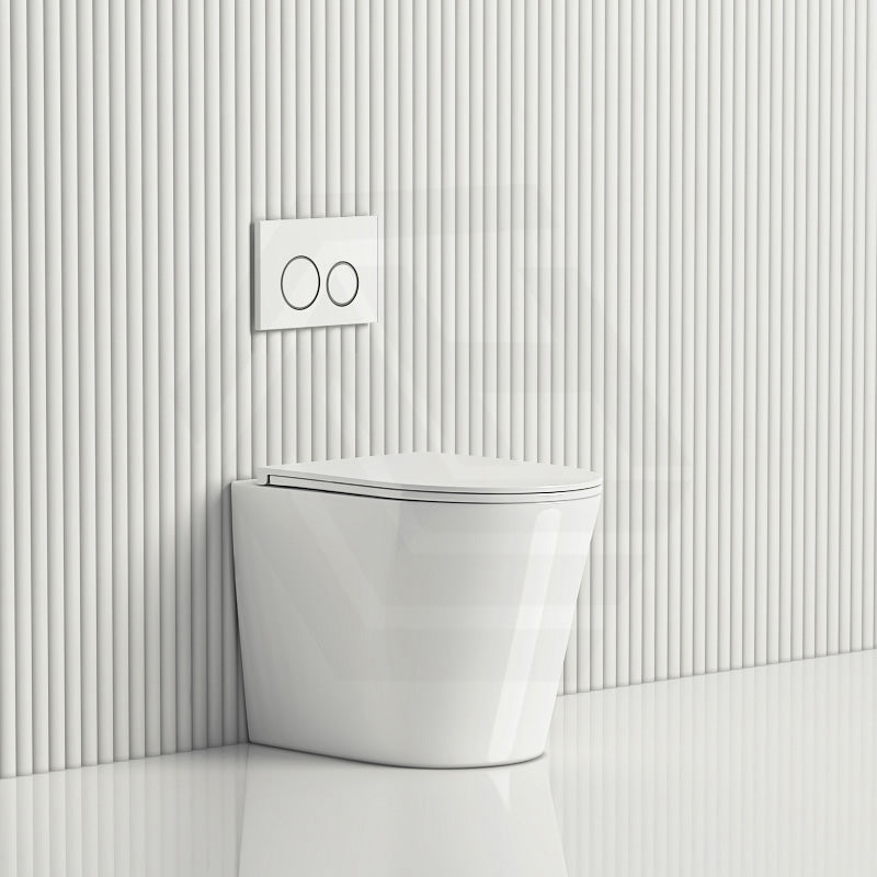 R&T Frameless Inwall Concealed Cistern With Rimless Wall Faced Toilet Pan Push Button Cisterns