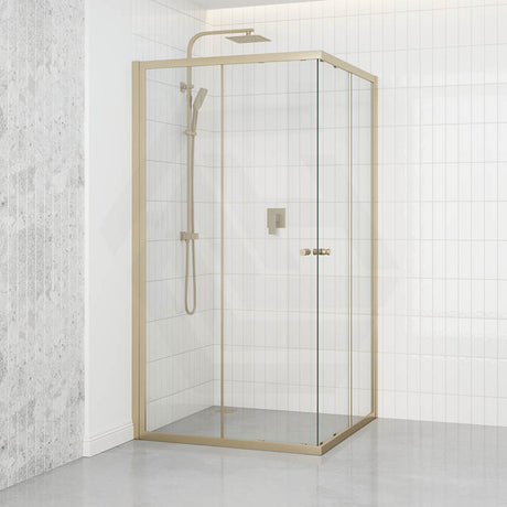 G#9(Gold) 800-1200mm Square / Rectangle Shower Screen Light Gold Semi-frameless Double Sliding 6mm Glass 2000mm Height
