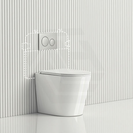 R&T Frameless Inwall Concealed Cistern With Rimless Wall Faced Toilet Pan Push Button