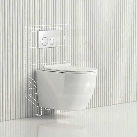 Raul Rimless Wall Hung Toilet Pan With Inwall Cistern Flush Button Suites