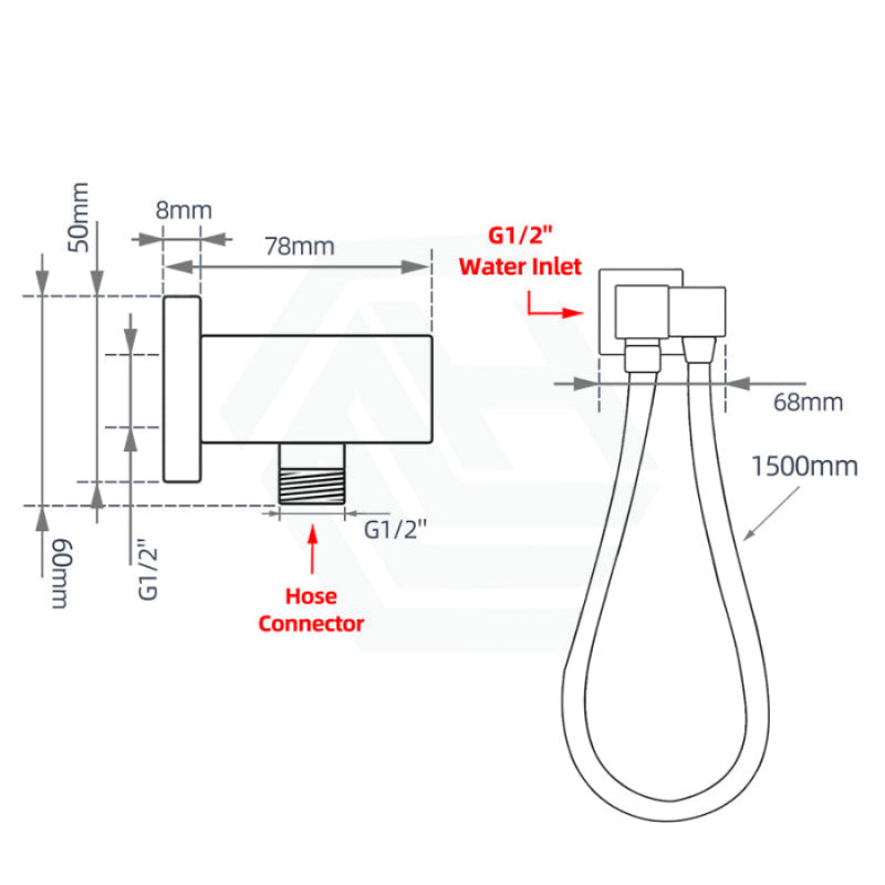 Square Chrome Shower Holder Wall Connector & Hose Only Bathroom Products