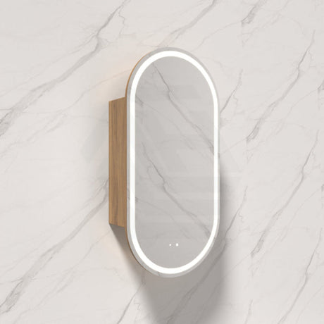 450x900mm Carysil Plywood Wall Hung Oval Motion Sensor LED Shaving Mirror Cabinet Matt White/Walnut for Bathroom
