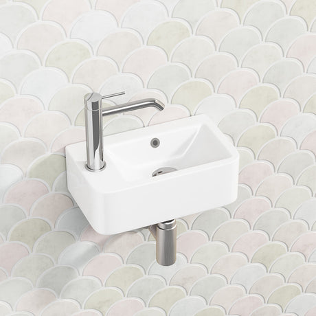 375X255X125Mm Mini Rectangle Gloss White Wall Hung Ceramic Basin Left Or Right Tap Hole Available