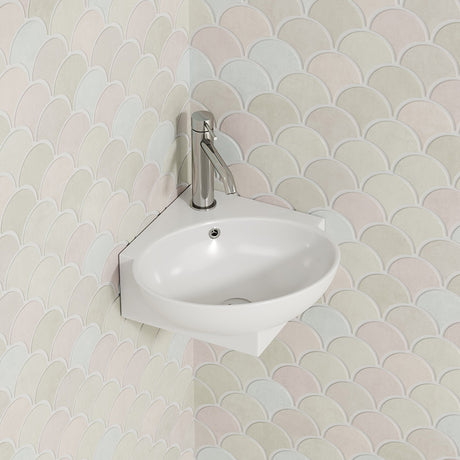 390X365X130Mm Mini Corner Basin Gloss White Wall Hung Ceramic Basins