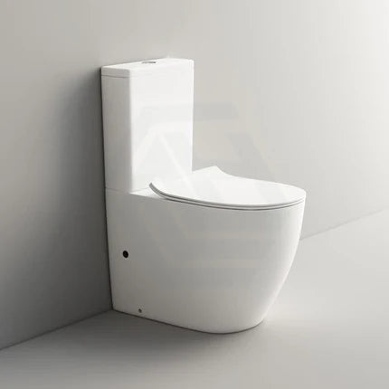 White rimless back-to-wall toilet with soft-close seat