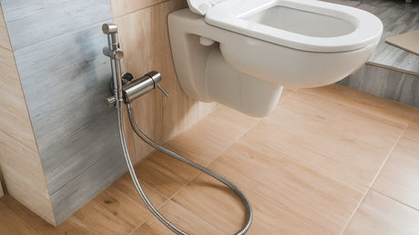 Wall-hung toilet with handheld bidet spray hose