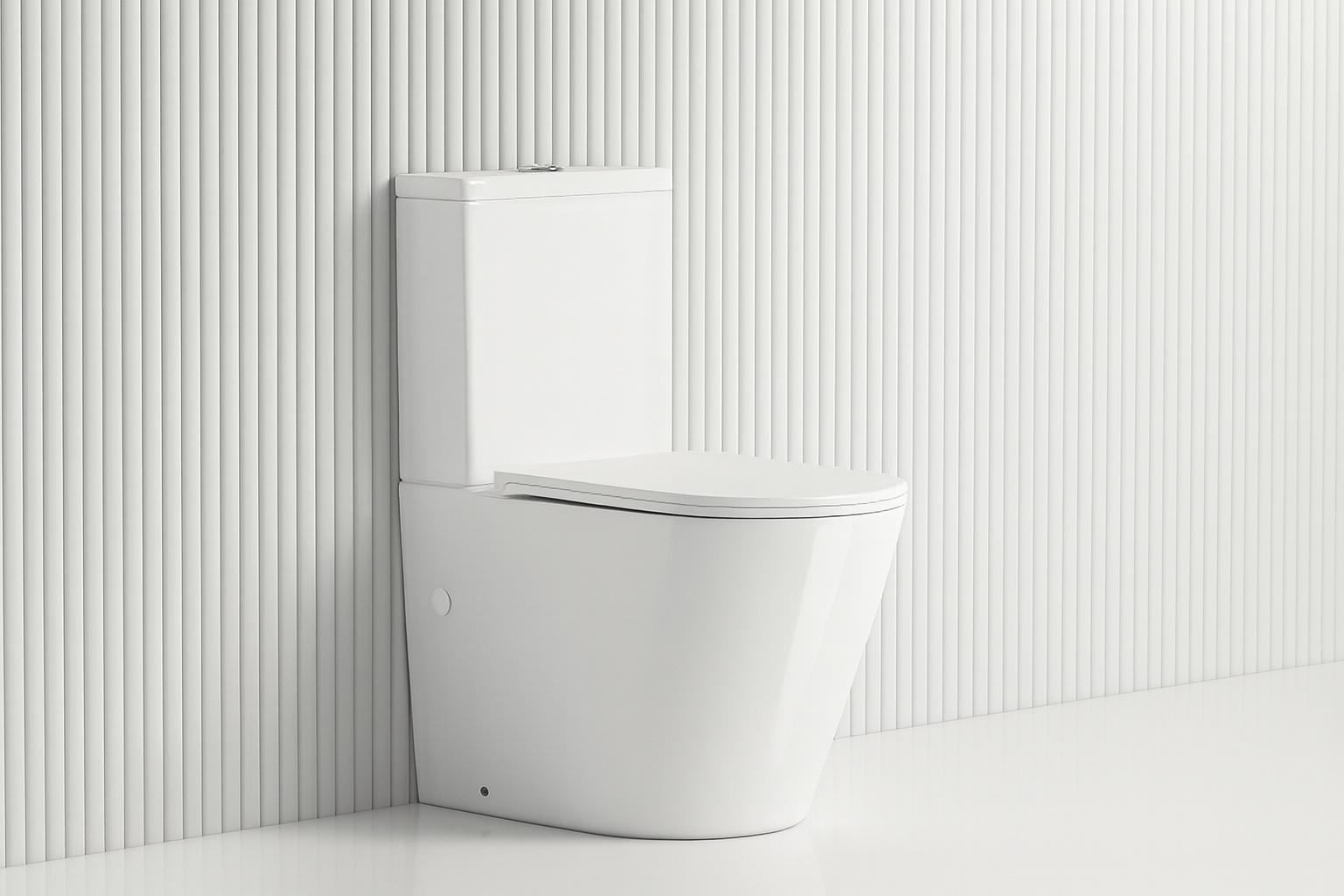Modern white toilet in minimalist bathroom