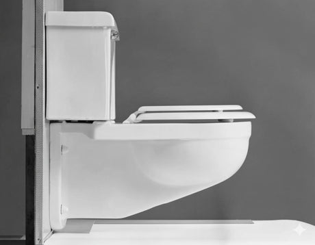 Wall-hung toilet side view in modern bathroom