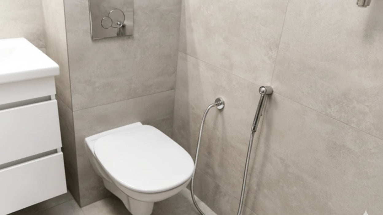 Modern bathroom with a toilet and bidet shower
