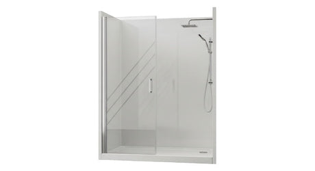 White framed glass shower screen with sliding door and chrome rail shower