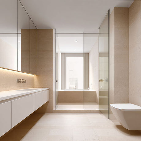 Modern bathroom vanity with marble benchtop and chrome fixtures showcasing contemporary design