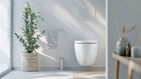 Minimalist modern bathroom with wall-hung toilet and clean design