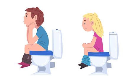 cartoon children sitting on toilets during potty training illustration