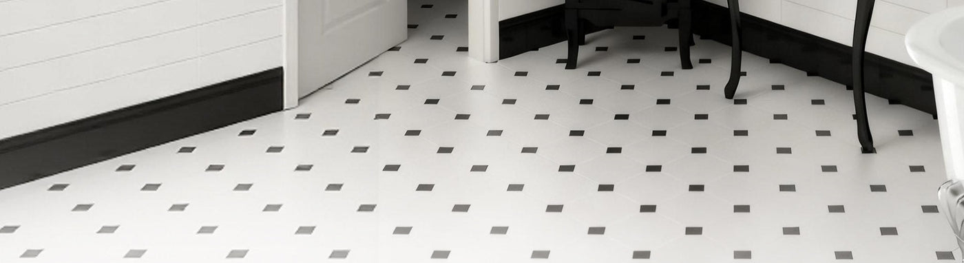 B&W Bathroom Tiles with Modern Bathroom Decoration