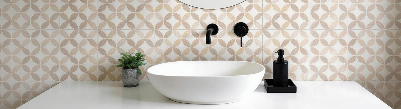 Bathroom Wall Tiles with Basin and Taps