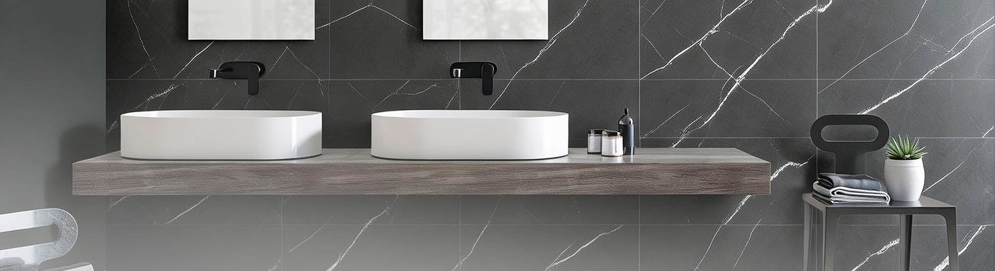 Black Bathroom Tiles with Modern Bathroom Decoration
