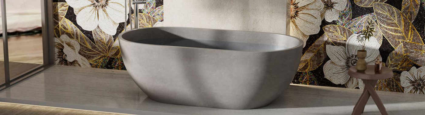 Modern matte grey concrete freestanding bath