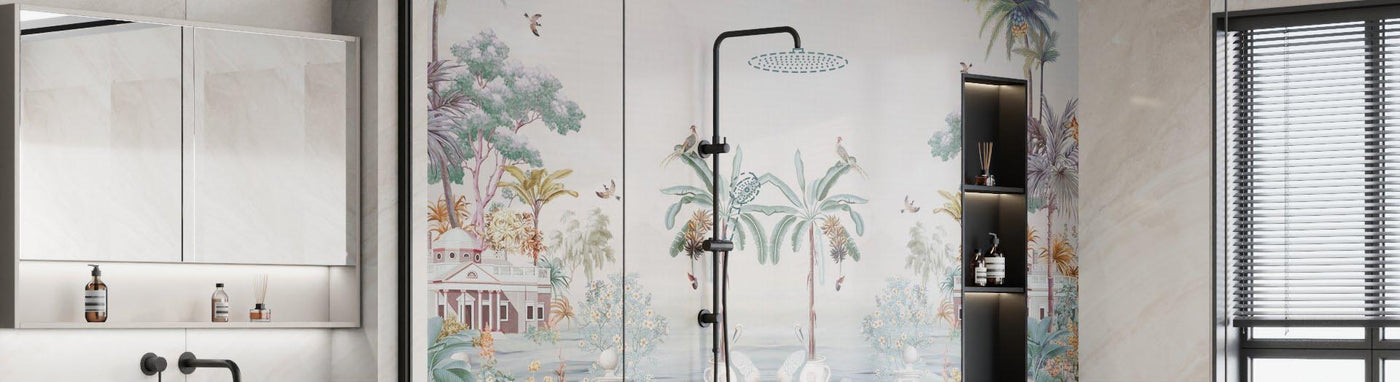Customisable shower system with overhead rain head and hand shower