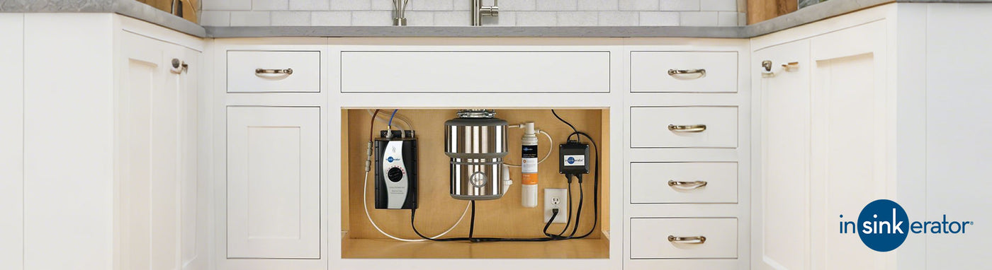 InSinkErator under sink hot water and waste disposal system in modern kitchen