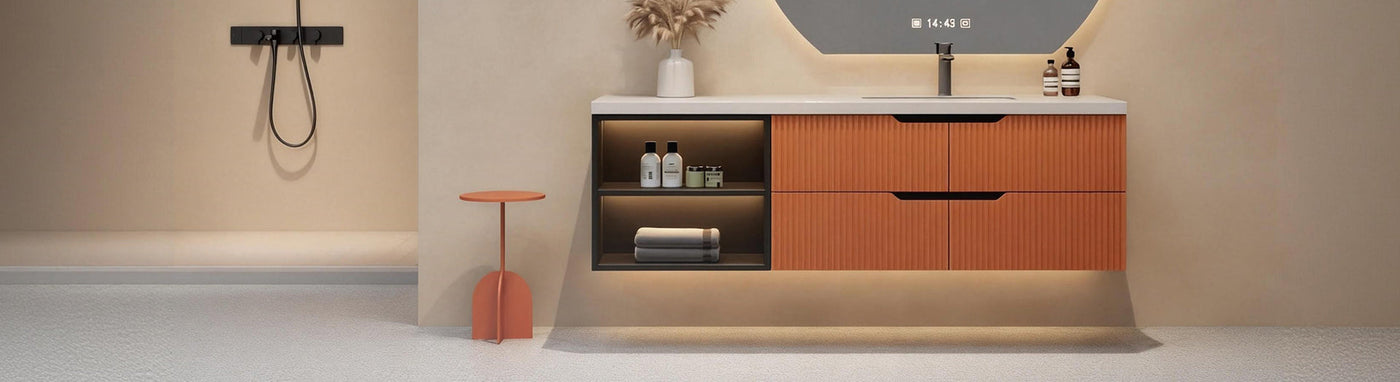 Fluted wall-hung bathroom vanity