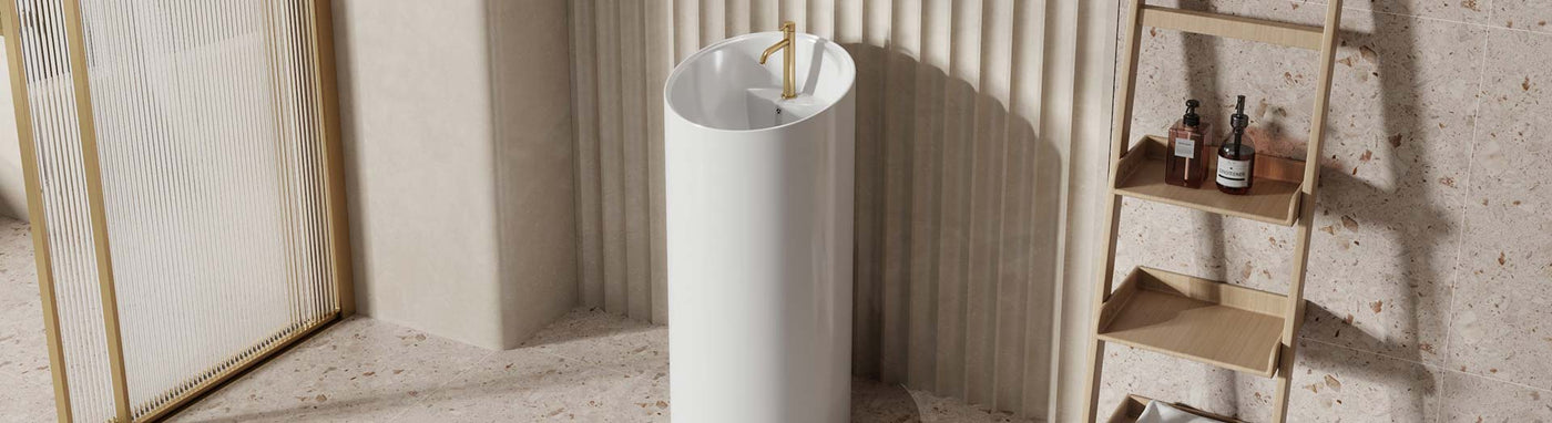 Modern freestanding pedestal basin in a contemporary Australian bathroom